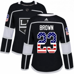 Womens Adidas Los Angeles Kings 23 Dustin Brown Authentic Black USA Flag Fashion NHL Jersey 