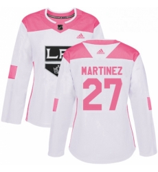 Womens Adidas Los Angeles Kings 27 Alec Martinez Authentic WhitePink Fashion NHL Jersey 
