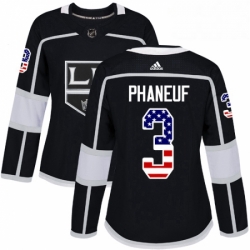 Womens Adidas Los Angeles Kings 3 Dion Phaneuf Authentic Black USA Flag Fashion NHL Jersey 