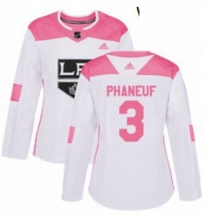 Womens Adidas Los Angeles Kings 3 Dion Phaneuf Authentic White Pink Fashion NHL Jersey 