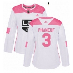 Womens Adidas Los Angeles Kings 3 Dion Phaneuf Authentic White Pink Fashion NHL Jersey 