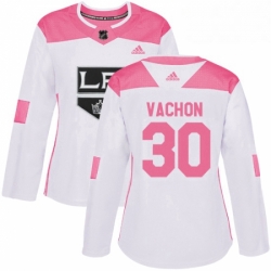 Womens Adidas Los Angeles Kings 30 Rogie Vachon Authentic WhitePink Fashion NHL Jersey 