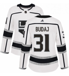Womens Adidas Los Angeles Kings 31 Peter Budaj Authentic White Away NHL Jersey 