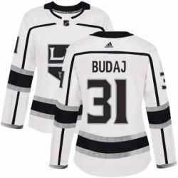Womens Adidas Los Angeles Kings 31 Peter Budaj Authentic White Away NHL Jersey 
