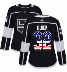 Womens Adidas Los Angeles Kings 32 Jonathan Quick Authentic Black USA Flag Fashion NHL Jersey 