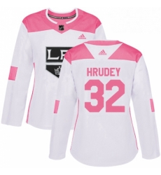 Womens Adidas Los Angeles Kings 32 Kelly Hrudey Authentic WhitePink Fashion NHL Jersey 