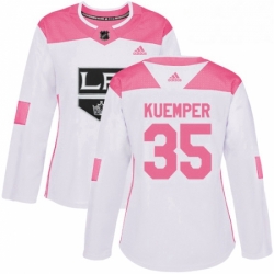 Womens Adidas Los Angeles Kings 35 Darcy Kuemper Authentic WhitePink Fashion NHL Jersey 