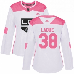 Womens Adidas Los Angeles Kings 38 Paul LaDue Authentic WhitePink Fashion NHL Jersey 