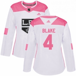 Womens Adidas Los Angeles Kings 4 Rob Blake Authentic WhitePink Fashion NHL Jersey 