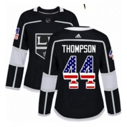 Womens Adidas Los Angeles Kings 44 Nate Thompson Authentic Black USA Flag Fashion NHL Jersey 
