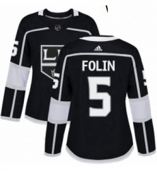 Womens Adidas Los Angeles Kings 5 Christian Folin Authentic Black Home NHL Jersey 
