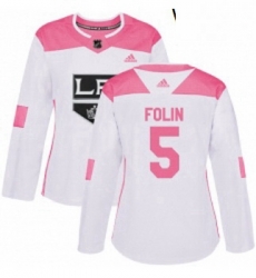 Womens Adidas Los Angeles Kings 5 Christian Folin Authentic WhitePink Fashion NHL Jersey 