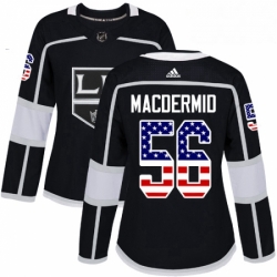 Womens Adidas Los Angeles Kings 56 Kurtis MacDermid Authentic Black USA Flag Fashion NHL Jersey 