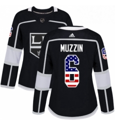 Womens Adidas Los Angeles Kings 6 Jake Muzzin Authentic Black USA Flag Fashion NHL Jersey 