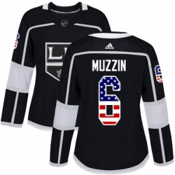 Womens Adidas Los Angeles Kings 6 Jake Muzzin Authentic Black USA Flag Fashion NHL Jersey 