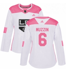 Womens Adidas Los Angeles Kings 6 Jake Muzzin Authentic WhitePink Fashion NHL Jersey 