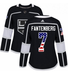 Womens Adidas Los Angeles Kings 7 Oscar Fantenberg Authentic Black USA Flag Fashion NHL Jersey 
