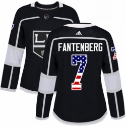 Womens Adidas Los Angeles Kings 7 Oscar Fantenberg Authentic Black USA Flag Fashion NHL Jersey 