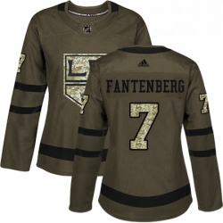 Womens Adidas Los Angeles Kings 7 Oscar Fantenberg Authentic Green Salute to Service NHL Jersey 
