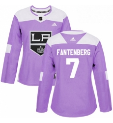Womens Adidas Los Angeles Kings 7 Oscar Fantenberg Authentic Purple Fights Cancer Practice NHL Jersey 