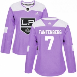Womens Adidas Los Angeles Kings 7 Oscar Fantenberg Authentic Purple Fights Cancer Practice NHL Jersey 