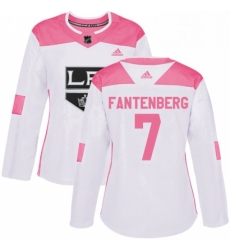 Womens Adidas Los Angeles Kings 7 Oscar Fantenberg Authentic WhitePink Fashion NHL Jersey 