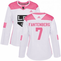 Womens Adidas Los Angeles Kings 7 Oscar Fantenberg Authentic WhitePink Fashion NHL Jersey 