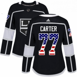 Womens Adidas Los Angeles Kings 77 Jeff Carter Authentic Black USA Flag Fashion NHL Jersey 