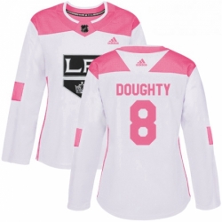 Womens Adidas Los Angeles Kings 8 Drew Doughty Authentic WhitePink Fashion NHL Jersey 