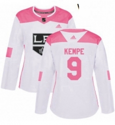 Womens Adidas Los Angeles Kings 9 Adrian Kempe Authentic WhitePink Fashion NHL Jersey 