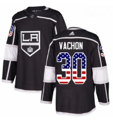 Youth Adidas Los Angeles Kings 30 Rogie Vachon Authentic Black USA Flag Fashion NHL Jersey 