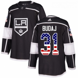 Youth Adidas Los Angeles Kings 31 Peter Budaj Authentic Black USA Flag Fashion NHL Jersey 