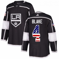 Youth Adidas Los Angeles Kings 4 Rob Blake Authentic Black USA Flag Fashion NHL Jersey 