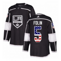 Youth Adidas Los Angeles Kings 5 Christian Folin Authentic Black USA Flag Fashion NHL Jersey 
