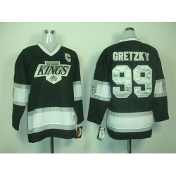 Youth Los Angeles Kings #99 GRETZKY CCM C Patch Black jersey