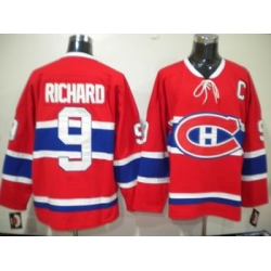 Hockey Montreal Canadiens #9 Maurice Richard Stitched Replithentic Red Jersey