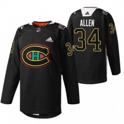 Men Montreal Canadiens 34 Jake Allen 2022 Black Warm Up History Night Stitched Jerse