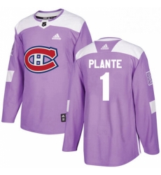 Mens Adidas Montreal Canadiens 1 Jacques Plante Authentic Purple Fights Cancer Practice NHL Jersey 