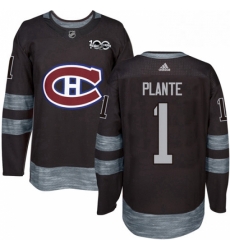 Mens Adidas Montreal Canadiens 1 Jacques Plante Premier Black 1917 2017 100th Anniversary NHL Jersey 