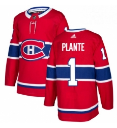 Mens Adidas Montreal Canadiens 1 Jacques Plante Premier Red Home NHL Jersey 