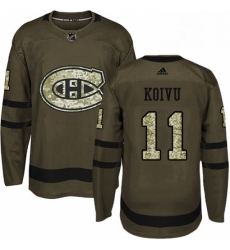 Mens Adidas Montreal Canadiens 11 Saku Koivu Authentic Green Salute to Service NHL Jersey 