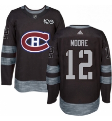 Mens Adidas Montreal Canadiens 12 Dickie Moore Authentic Black 1917 2017 100th Anniversary NHL Jersey 