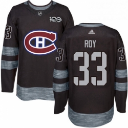 Mens Adidas Montreal Canadiens 33 Patrick Roy Premier Black 1917 2017 100th Anniversary NHL Jersey 