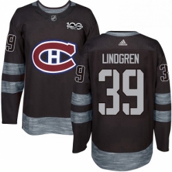 Mens Adidas Montreal Canadiens 39 Charlie Lindgren Authentic Black 1917 2017 100th Anniversary NHL Jersey 