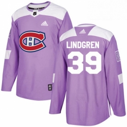 Mens Adidas Montreal Canadiens 39 Charlie Lindgren Authentic Purple Fights Cancer Practice NHL Jersey 