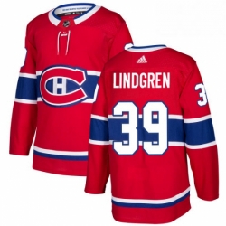 Mens Adidas Montreal Canadiens 39 Charlie Lindgren Authentic Red Home NHL Jersey 