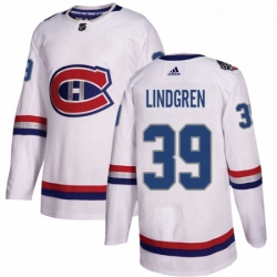 Mens Adidas Montreal Canadiens 39 Charlie Lindgren Authentic White 2017 100 Classic NHL Jersey 