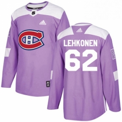 Mens Adidas Montreal Canadiens 62 Artturi Lehkonen Authentic Purple Fights Cancer Practice NHL Jersey 