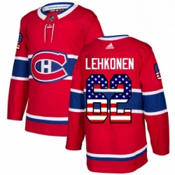 Mens Adidas Montreal Canadiens 62 Artturi Lehkonen Authentic Red USA Flag Fashion NHL Jersey 