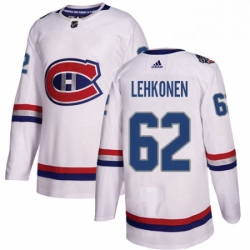 Mens Adidas Montreal Canadiens 62 Artturi Lehkonen Authentic White 2017 100 Classic NHL Jersey 
